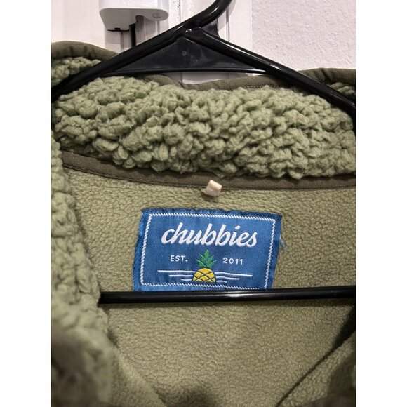 Chubbies Lasso Mens Olive Green Sherpa Pullover Jacket Coral Zippers Sz L - Picture 5 of 9